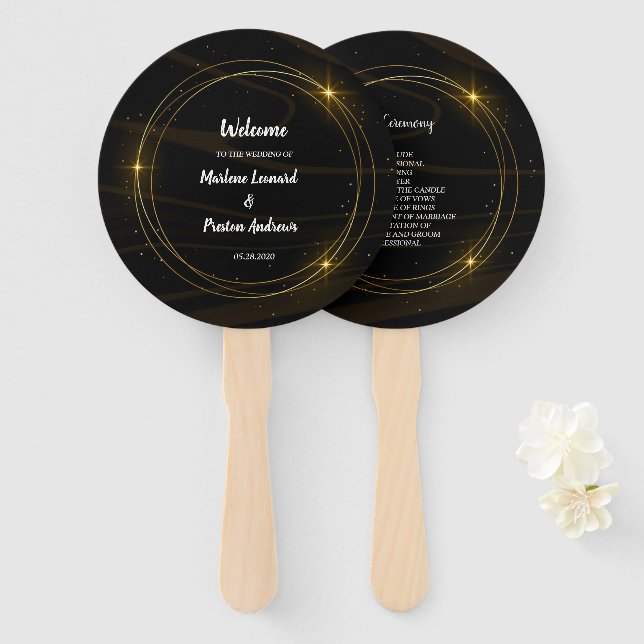 Modern Elegant Chic  gold  Light   Wedding Program Hand Fan (Front and Back)
