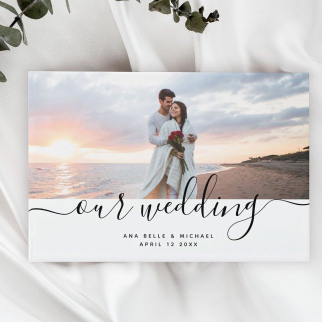 Modern Elegant Chic Handwritten Photo Wedding Guest Book (Creator Uploaded)