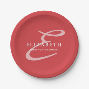 Modern Elegant Chic Monogram Name Thank You Paper Plate