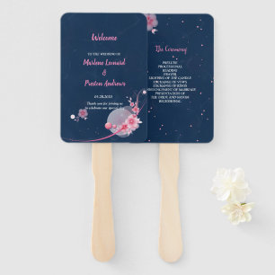 Modern elegant chic pink floral Wedding Program Hand Fan
