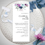 Modern Elegant Chic Purple and Blue Floral Wedding Menu<br><div class="desc">Delight your guests with this elegant wedding menu card with a stylish, modern feel. Design with delicate watercolor floral detail on the top in a beautiful blend of purple and blue hues. Use of modern block typography in black. Ability to personalise all text sections using the template text boxes provided,...</div>