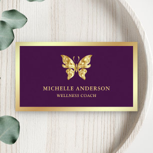 Modern Elegant Chic Purple Gold Foil Butterfly Business Card