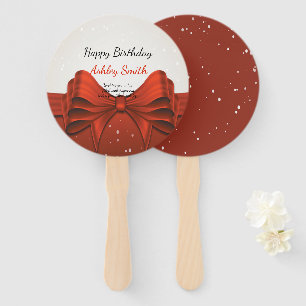 Modern elegant chic red ribbon sweet 16 hand fan