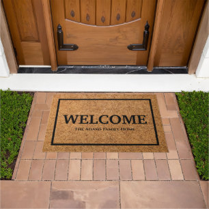 Modern Elegant Chic Script Family Name Welcome Doormat