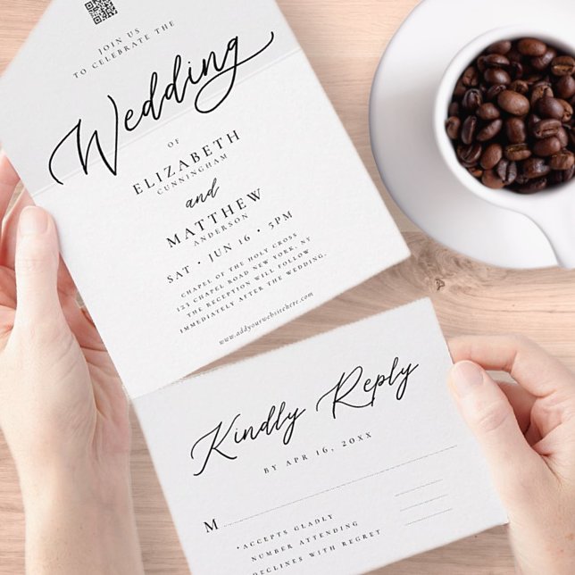 Modern Elegant Chic Simple QR Code Wedding All In One Invitation (Creator Uploaded)