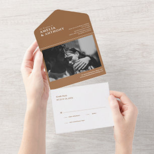 Modern Elegant Chic Trendy 1 Photo RSVP Wedding All In One Invitation