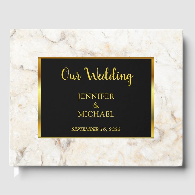 Modern elegant chic white marble pattern Wedding.. Guest Book (Front)