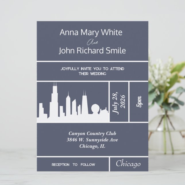 Modern Elegant Chicago City Skyline Invitation (Standing Front)