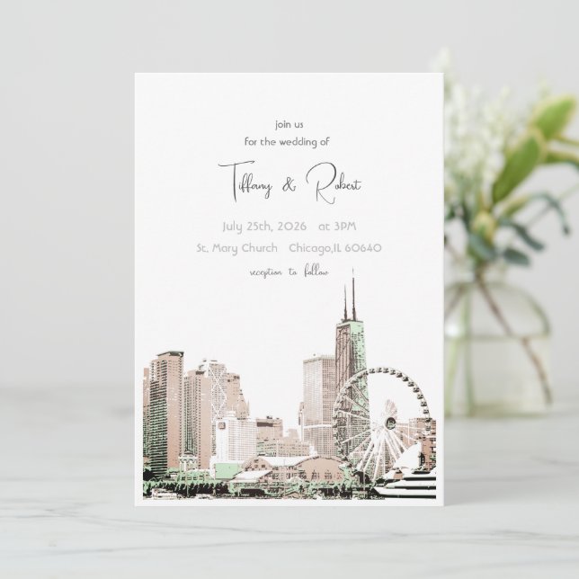 Modern Elegant Chicago Skyline Invitation (Standing Front)