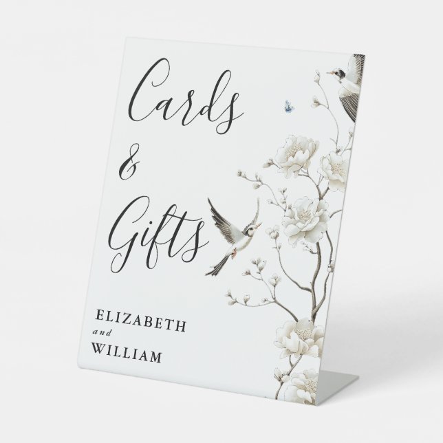 Modern Elegant Chinoiserie Floral Cards And Gifts Pedestal Sign (Front)