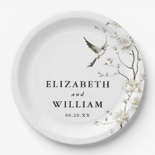 Modern Elegant Chinoiserie Floral Garden Wedding Paper Plate