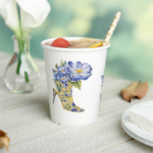 Modern Elegant Chinoiserie Floral High-Heel Paper Cups