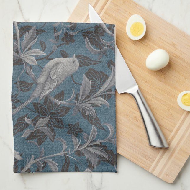 Modern Elegant Chinoiserie Floral Pattern Tea Towel (Quarter Fold)