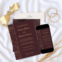 Modern Elegant Chocolate Gold Floral Wedding 