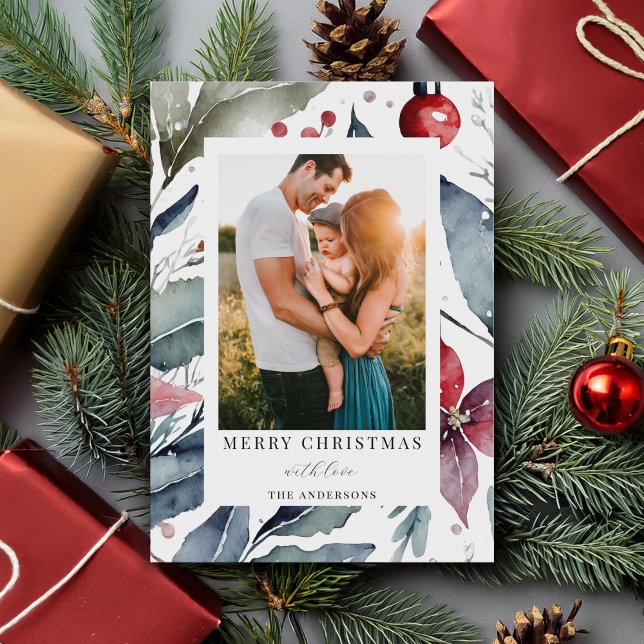Modern Elegant Christmas Botanical Photo Holiday Card (Creator Uploaded)
