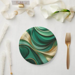 Modern Elegant Christmas-Green and Gold- Paper Plate