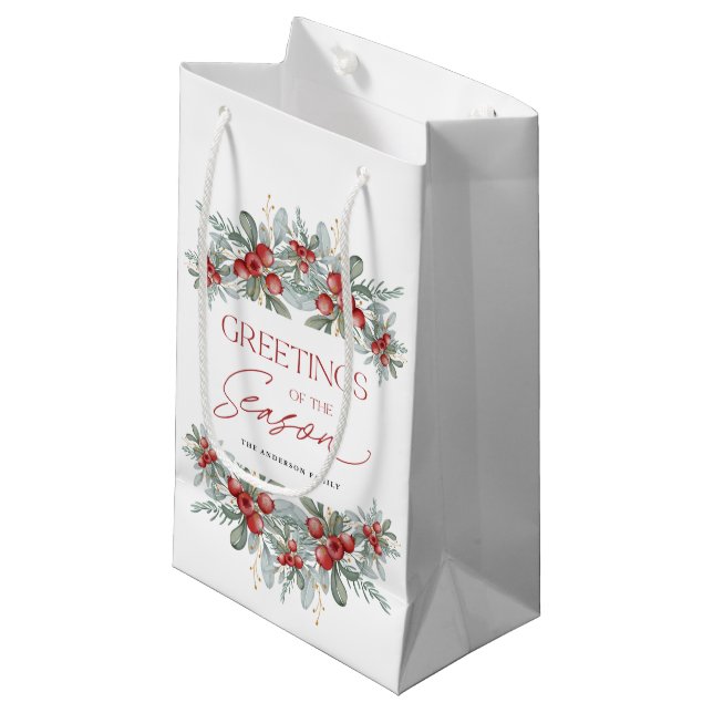 Modern Elegant Christmas Holiday Greenery  Small Gift Bag (Front Angled)