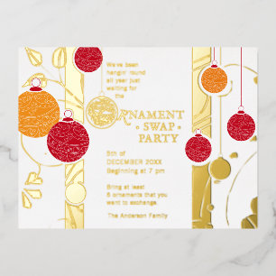 Modern Elegant Christmas Ornament Exchange Party Foil Invitation Postcard