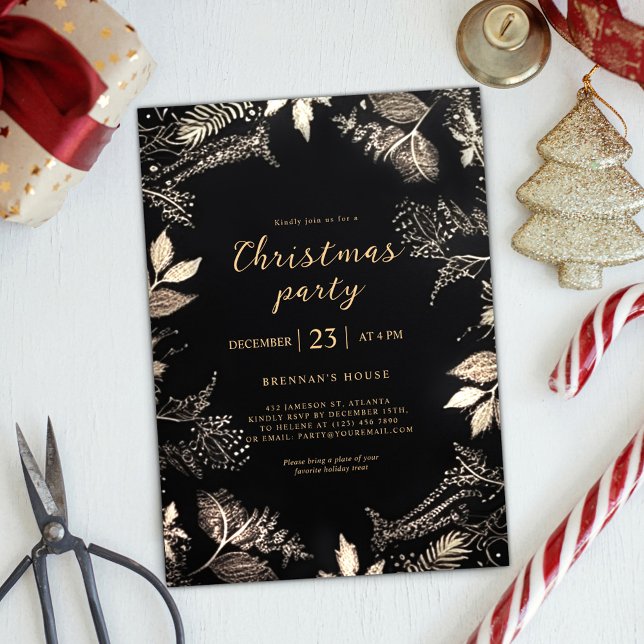  Modern Elegant Christmas Party Black Gold Festive Invitation (Modern Elegant Christmas Party Black Gold Festive Invitation)