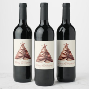 Modern Elegant Christmas Tree-Rose Gold Wine Label