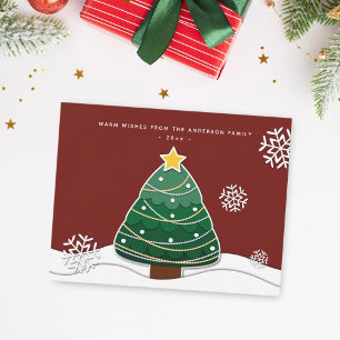 Modern Elegant Christmas Tree Winter Snowflakes Holiday Card