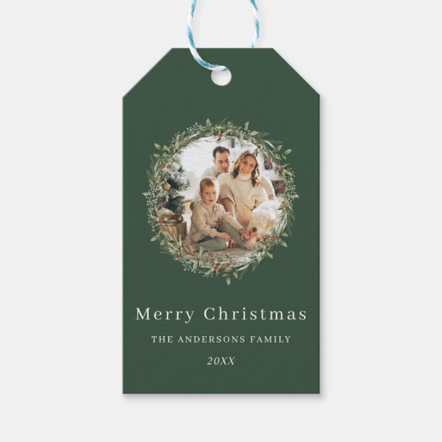 Modern elegant Christmas wreath Gift Tags (Front)