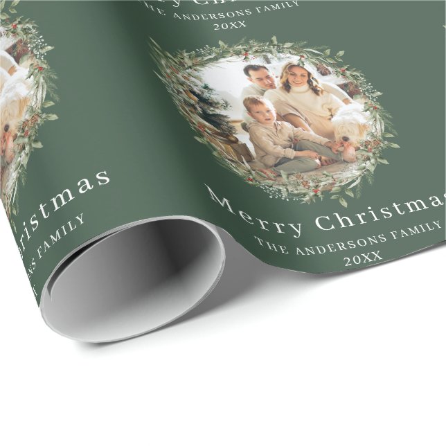 Modern elegant Christmas wreath Wrapping Paper (Roll Corner)