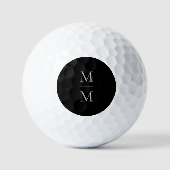 Modern Elegant Classic Black Monogram Personalised Golf Balls (Front)