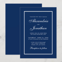 Modern Elegant Classic Blue Wedding Invitation