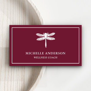 Modern Elegant Classic Burgundy White Dragonfly Business Card