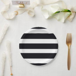 Modern Elegant Classic Chic Black & White Striped Paper Plate