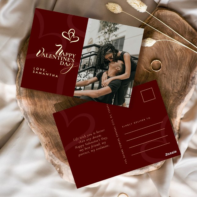 Modern Elegant Classic Chic Valentines Day Photo Foil Holiday Postcard (Creator Uploaded)