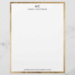 Modern elegant classic monogram chic gold frame custom letterhead