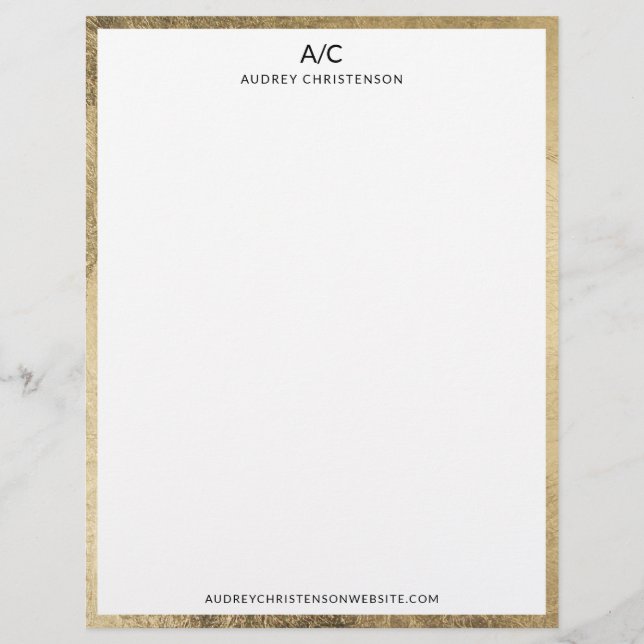 Modern elegant classic monogram chic gold frame custom letterhead (Front)