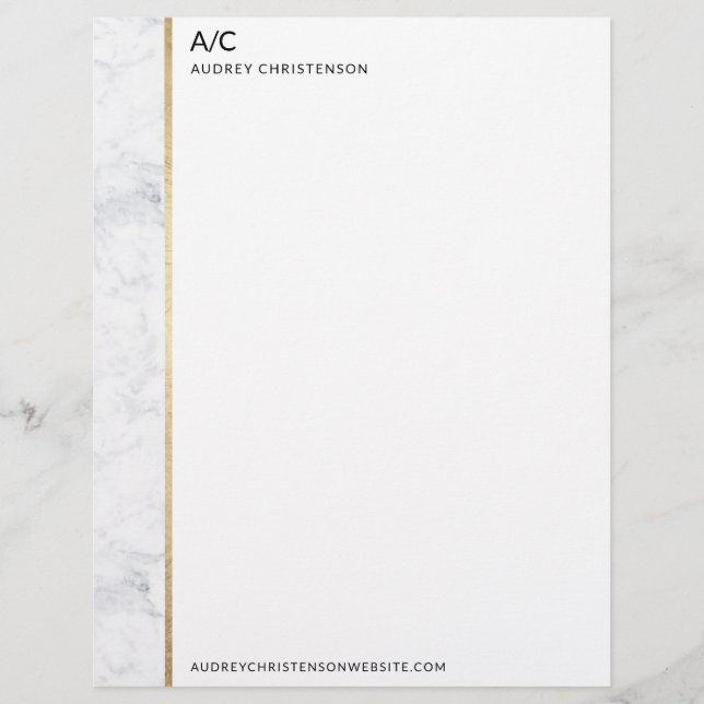 Modern elegant classic monogram gold marble custom letterhead (Front)
