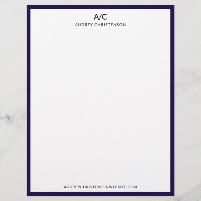 Modern elegant classic monogram navy blue frame custom letterhead (Front)