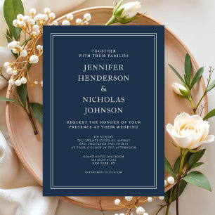 Modern Elegant Classic Navy Blue Wedding Invitation