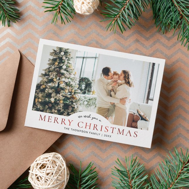Modern Elegant Classic Red Merry Christmas Photo Holiday Card (Creator Uploaded)