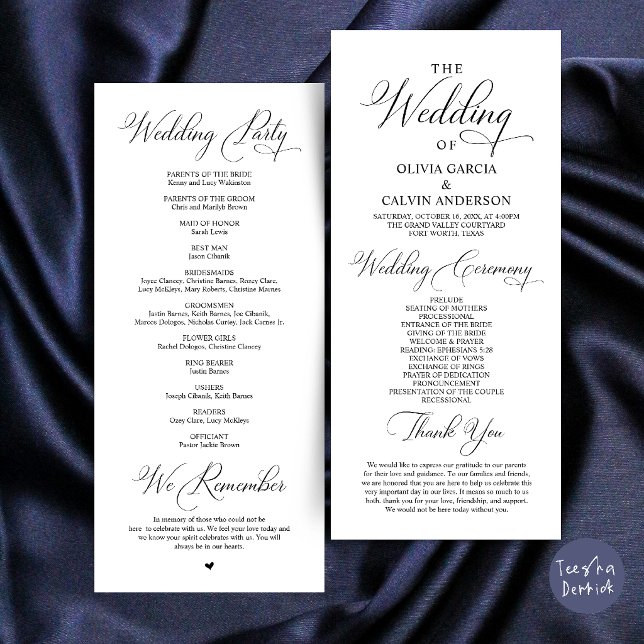 Modern Elegant Classy Wedding Ceremony Order Programme (Modern Elegant Classy Wedding Ceremony Order Program Card in Black and White)