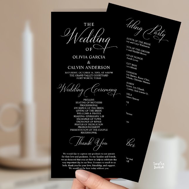 Modern Elegant Classy Wedding Ceremony Order Programme (Modern Elegant Classy Wedding Ceremony Order Program Card in black and white)