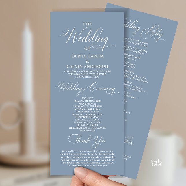 Modern Elegant Classy Wedding Ceremony Order Programme (Modern Elegant Classy Wedding Ceremony Order Program Card in dusty blue)