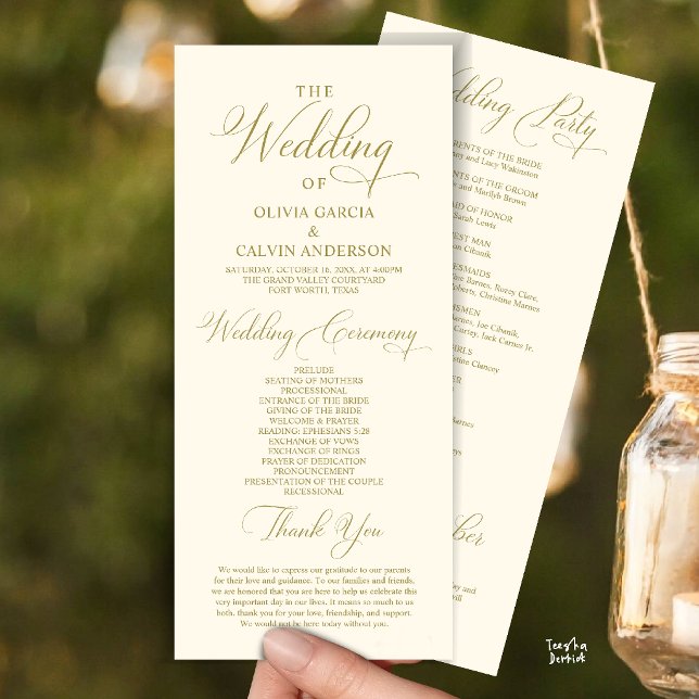 Modern Elegant Classy Wedding Ceremony Order Programme (Modern Elegant Classy Wedding Ceremony Order Program Card in yellow gold cream)