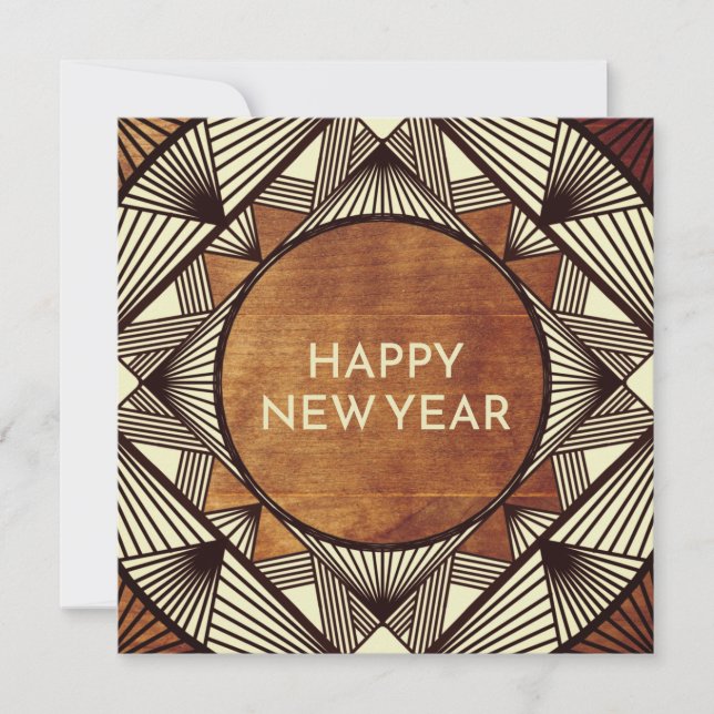 Modern Elegant Classy Wood Art Deco Frame New Year Holiday Card (Front)