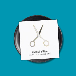 Modern Elegant Clean Scissors Hair Stylist Square Business Card