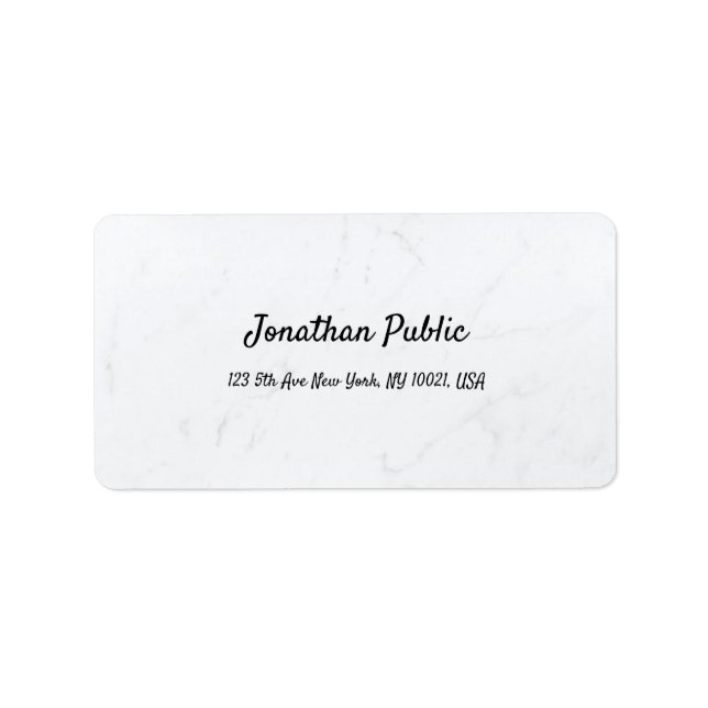 Modern Elegant Clean White Marble Plain Address Label (Front)