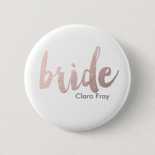 modern elegant clear faux rose gold "bride" 6 cm round badge