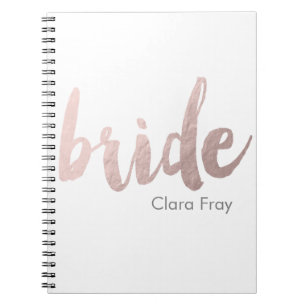 modern elegant clear faux rose gold "bride" notebook