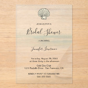 Modern Elegant Coastal Bridal Shower  Acrylic Invitations