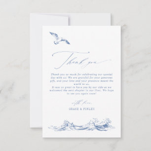 Modern Elegant Coastal Chic Blue Wedding Thank You Card
