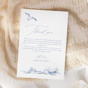 Modern Elegant Coastal Chic Blue Wedding Thank You Card